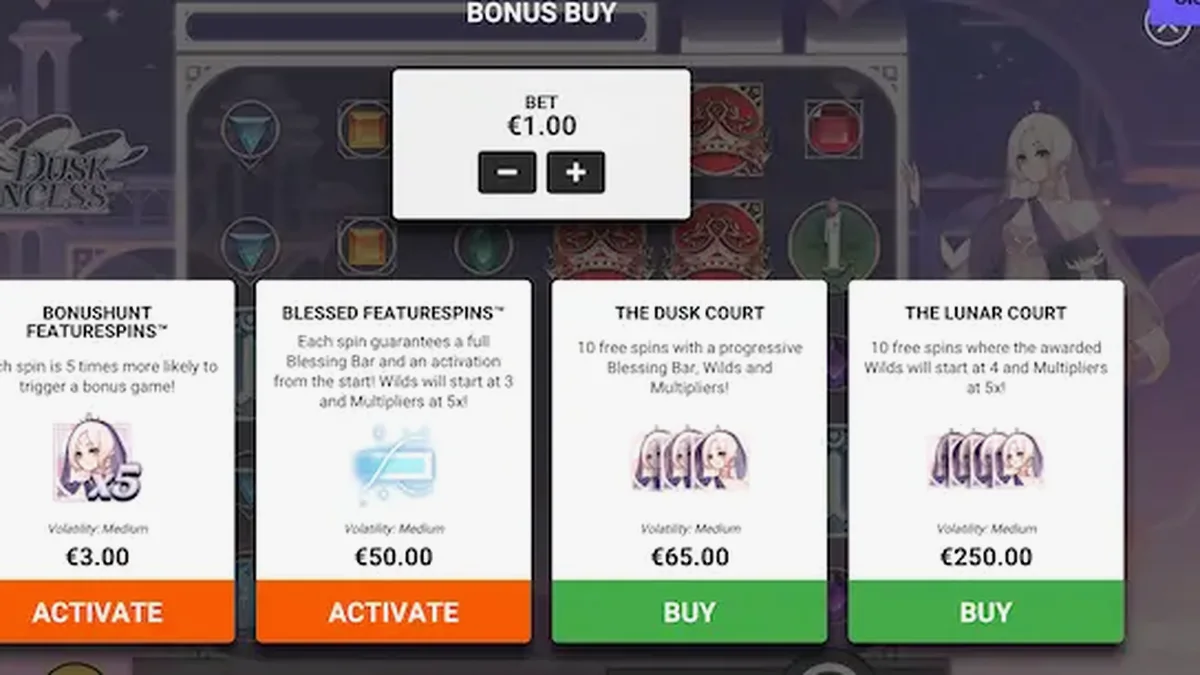 Dusk Princess slot game interface